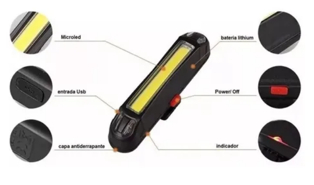 Luz Led Recargable Para Bicicleta 5 Modos 2 Colores 100 Lumen Usb / P080KA - Image 6