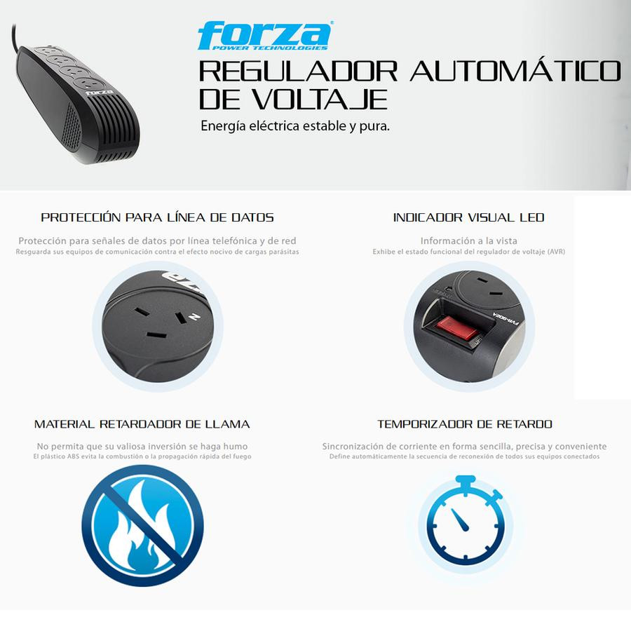 ESTABILIZADOR TENSION FORZA 450W 900VA FVR-902A 4 TOMAS - Image 5