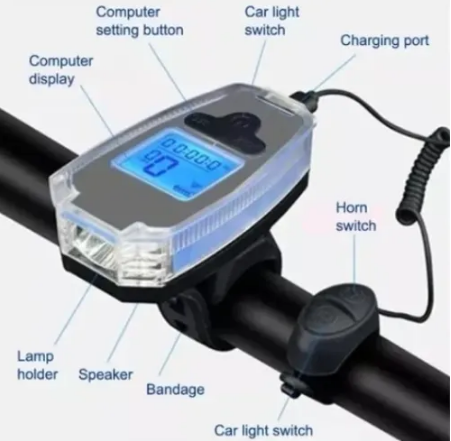 Luz Led Recargable Para Bicicleta / BOCINA / VELOCIMETRO / HJ-065 - Image 7