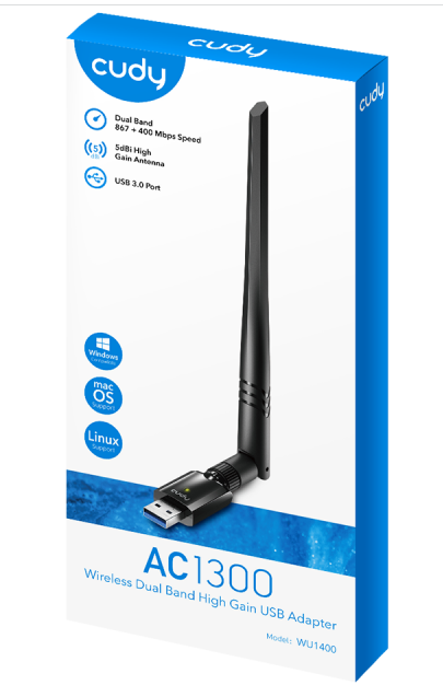 PLACA DE RED USB CUDY AC1300 / ANTENA / WU1400 / DUAL BAND