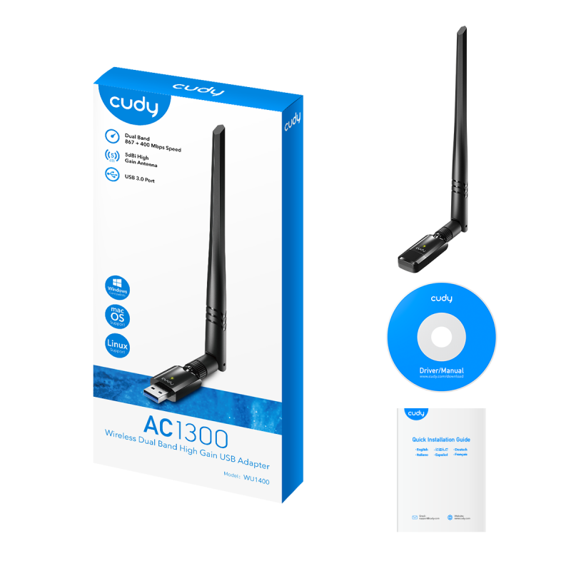 PLACA DE RED USB CUDY AC1300 / ANTENA / WU1400 / DUAL BAND - Image 2
