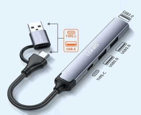 HUB USB C y USB A / 1 USB C / 2 USB A 2.0 / 1 USB A 3.0 / LDNIO DS-64C - Image 4