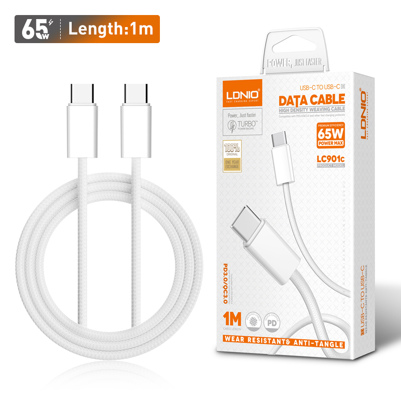 Cable USB Type C a C / 65 W / LDNIO LC901C / USB 3.2 / 1 metro