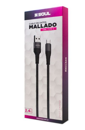CABLE USB MALLADO TIPO-C a USB / SOUL / 2.4A / BLANCO