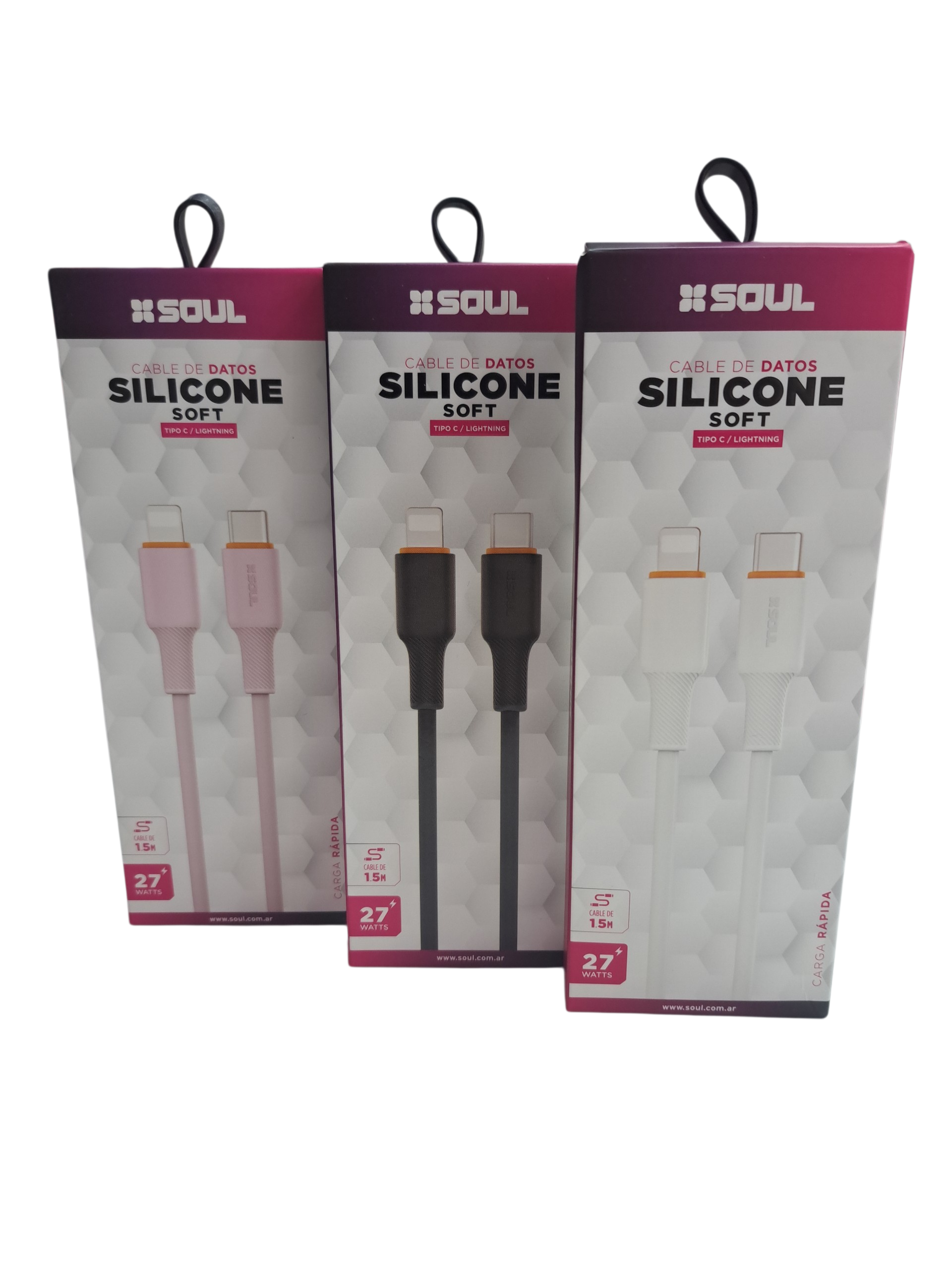 CABLE USB SOUL SILICONE SOFT TIPO C A IPHONE 1.5MT / NEGRO / ROSA / BLANCO