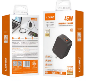 CARGADOR LDNIO SUPER FAST / 45W / 2 PUERTOS 1 USB y 1 USB-C / SIN CABLE