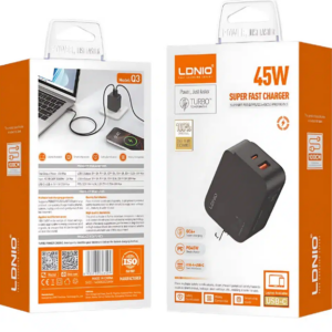 CARGADOR LDNIO SUPER FAST / 45W / 2 PUERTOS 1 USB y 1 USB-C / SIN CABLE