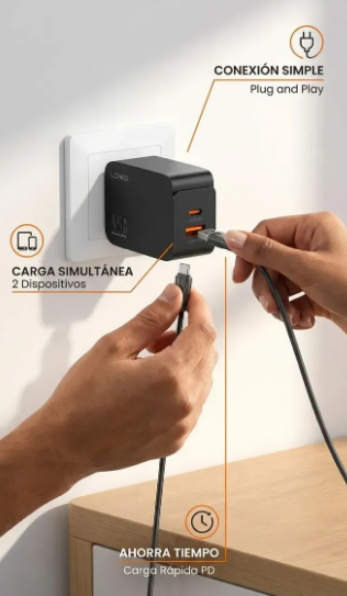 CARGADOR LDNIO SUPER FAST / 45W / 2 PUERTOS 1 USB y 1 USB-C / SIN CABLE - Image 3