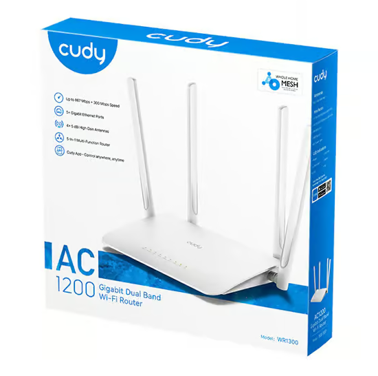 Cudy Router WR1300 AC1200 / Gigabit / Mesh Wi-Fi / Dual Band 2.4GHz – 5GHz