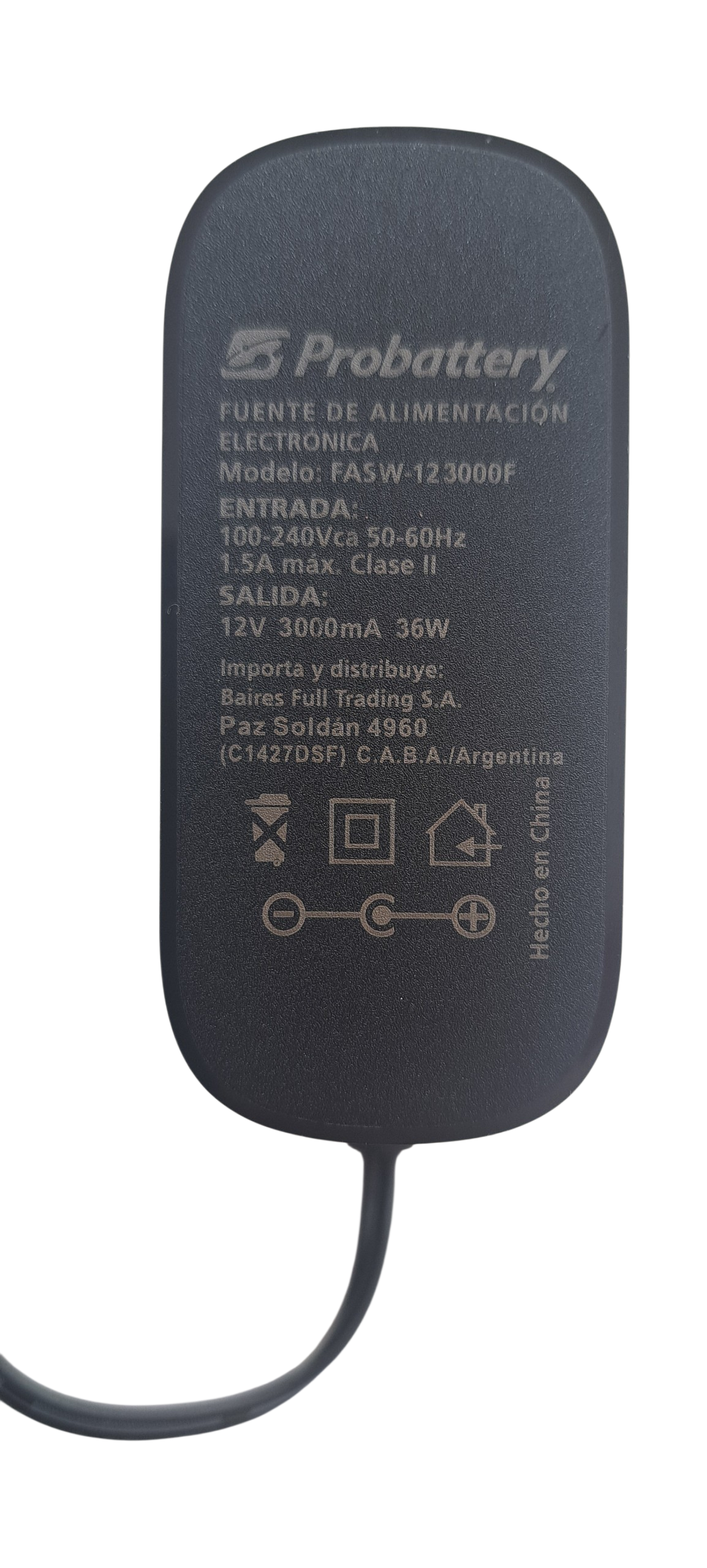 FUENTE DE ALIMENTACIÓN PROBATTETY / 12V / 3A / Plug 3.5mm x 1.35mm - Imagen 3