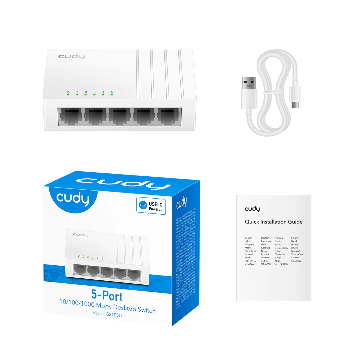 SWITCH 5 PUERTOS 10/100/1000Mbps/ Cudy GS105U / USB C