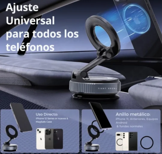 Soporte Magnético p/Celular / Rotación 360 / Ventosa / Multisuperficies Auto Vidrio Madera Espejos / K007 - Imagen 2