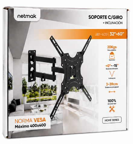SOPORTE TV NETMAK NM-ST36 32″ A 60″ VESA 400X400