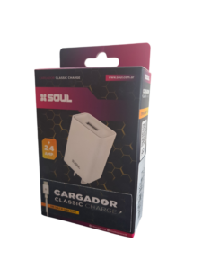 Cargador celular Soul / 1 puerto USB-A / 2.1A - / Incluye Cable Tipo C