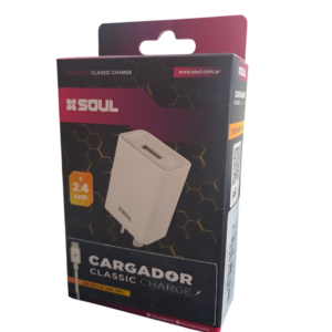 Cargador celular Soul / 1 puerto USB-A / 2.1A - / Incluye Cable Tipo C
